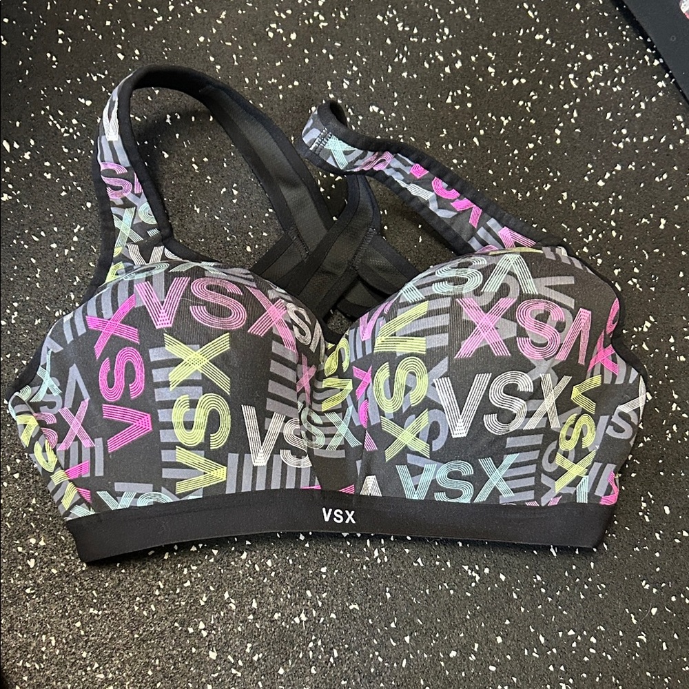 VSX Black Sports Bra with Multicolor Lettering